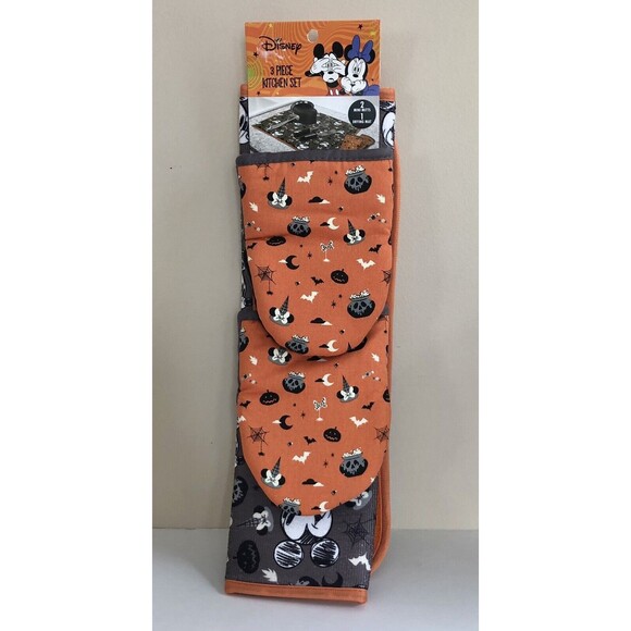 DISNEY HALLOWEEN MICKEY MOUSE 3 PICES KITCHEN SET 2 MINI MITTS 1 DRYING MAT - Picture 4 of 5